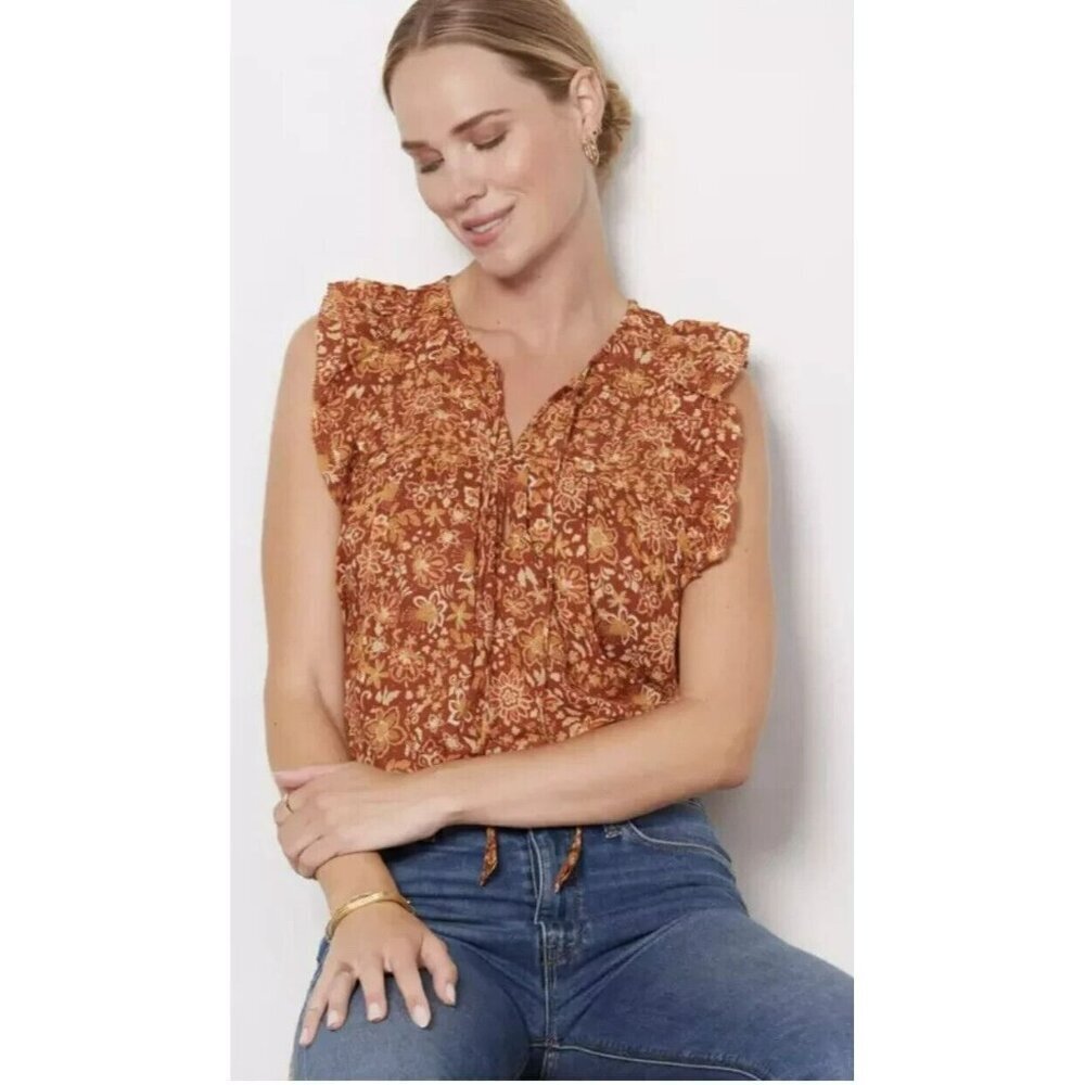 NWT Sundry Evereve Flutter Sleeve Blouse Sienna Floral Gauze Short Sleeve Size 1 - Picture 3 of 6